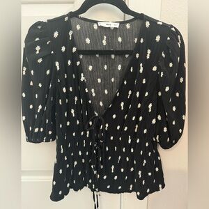Women’s Mango Black open tie front daisy blouse